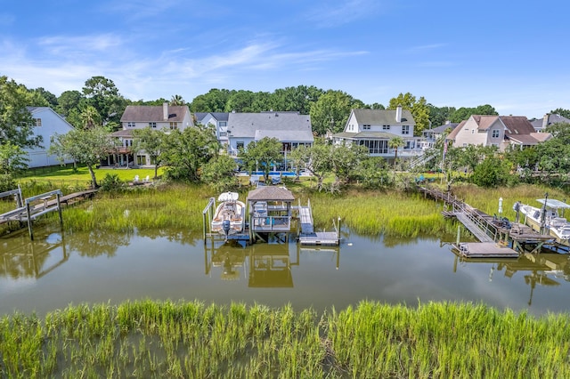 view of dock with a water view