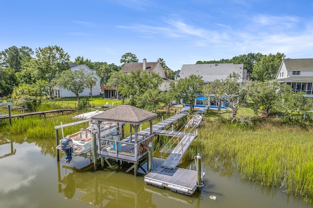 dock area with a water view