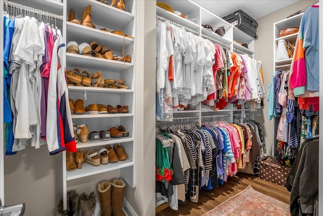 walk in closet with wood finished floors