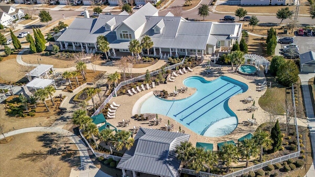 aerial view of a pool area