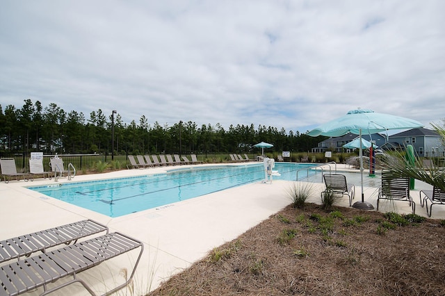 view of swimming pool with a patio