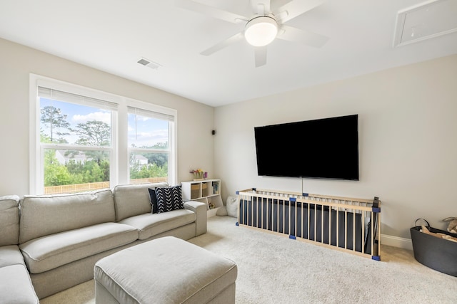 3010 Grinnell St, Johns Island, SC 29455 - carpeted living area with attic access, ceiling fan, and baseboards