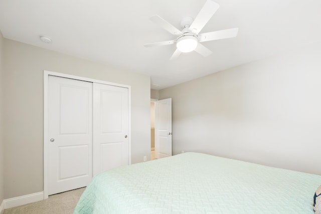 3010 Grinnell St, Johns Island, SC 29455 - bedroom with light carpet, a closet, baseboards, and ceiling fan