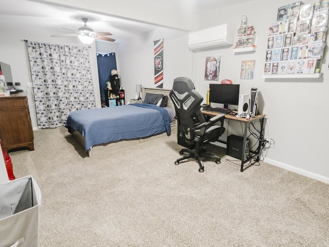 49 Auld Brass Rd, Walterboro, SC 29488 - bedroom with a wall unit AC, carpet flooring, baseboards, a desk, and a ceiling fan