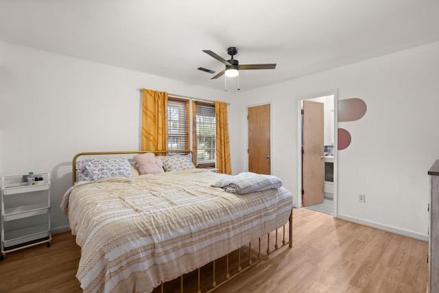 bedroom featuring hardwood / wood-style flooring and ceiling fan