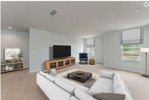 living room with light carpet