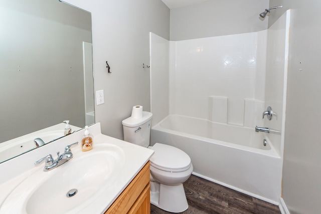 full bathroom featuring wood-type flooring, vanity, toilet, and shower / bathing tub combination