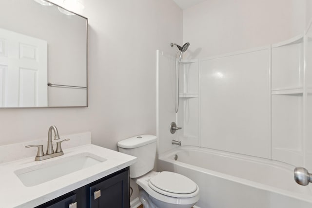 full bathroom featuring vanity,  shower combination, and toilet