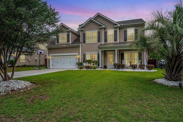 9636 Pebble Creek Blvd, Summerville, SC 29485 - traditional-style house with driveway, covered porch, an attached garage, and a shingled roof