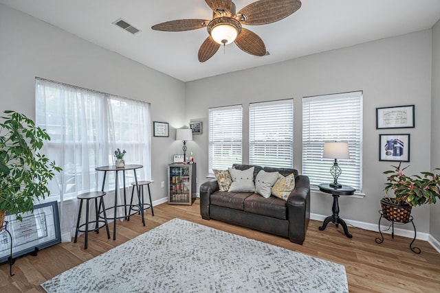 9636 Pebble Creek Blvd, Summerville, SC 29485 - living room featuring ceiling fan, baseboards, and wood finished floors