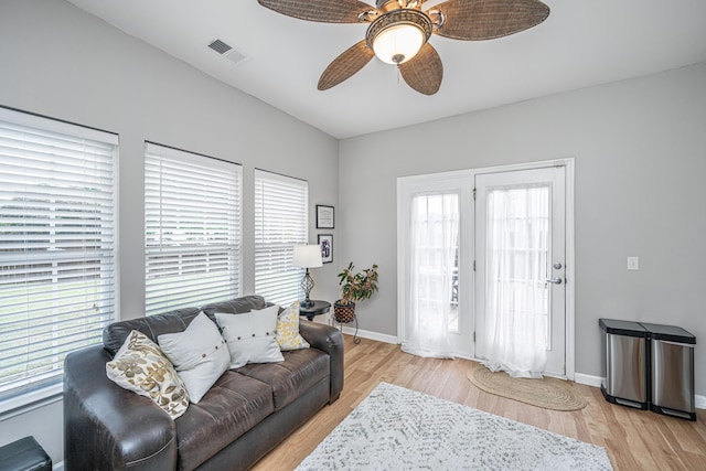 9636 Pebble Creek Blvd, Summerville, SC 29485 - living area with healthy amount of natural light, light wood-style floors, and a ceiling fan