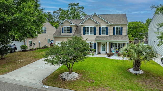 9636 Pebble Creek Blvd, Summerville, SC 29485 - view of front of property featuring a front lawn, a porch, roof with shingles, and driveway