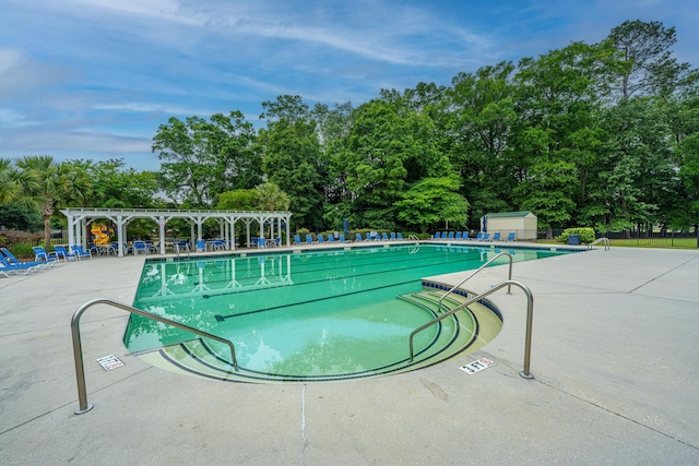 9636 Pebble Creek Blvd, Summerville, SC 29485 - community pool featuring view of scattered trees, a patio, a pergola, and an outbuilding