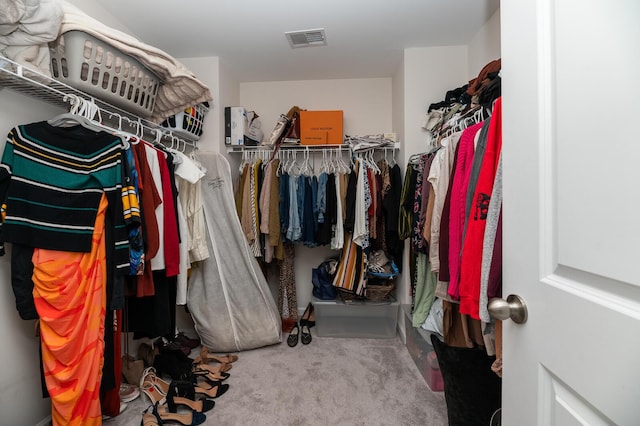 walk in closet with carpet