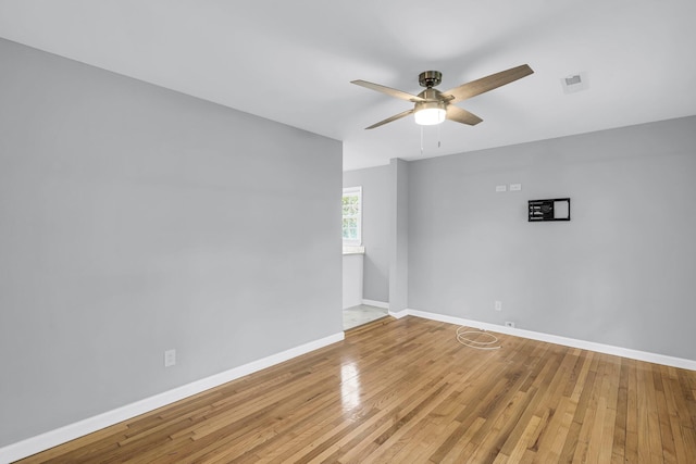 empty room featuring hardwood / wood-style floors and ceiling fan