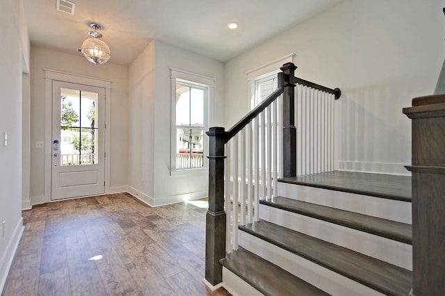 1423 Clay Field Trl, Summerville, SC 29485 - foyer with baseboards, hardwood / wood-style floors, stairway, and recessed lighting