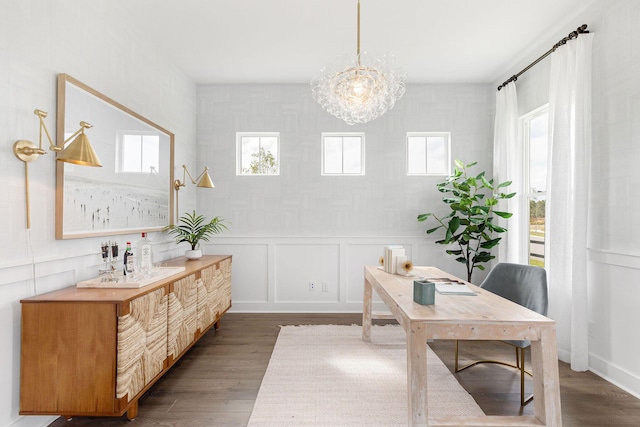 1423 Clay Field Trl, Summerville, SC 29485 - office space featuring healthy amount of natural light, wood finished floors, a chandelier, and a decorative wall