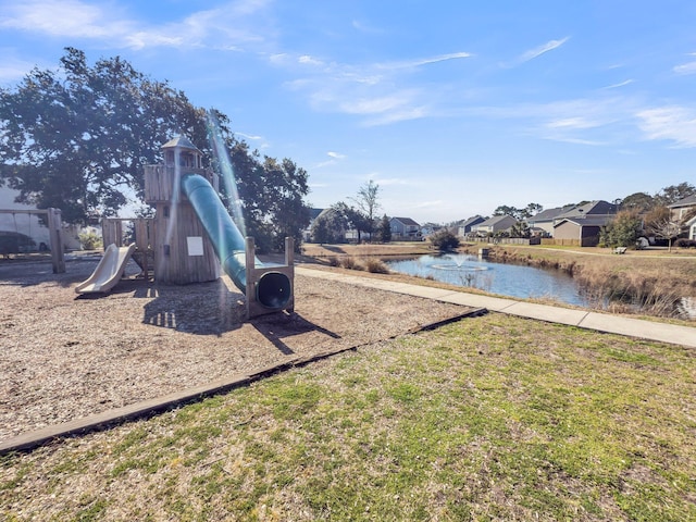 community play area with a water view