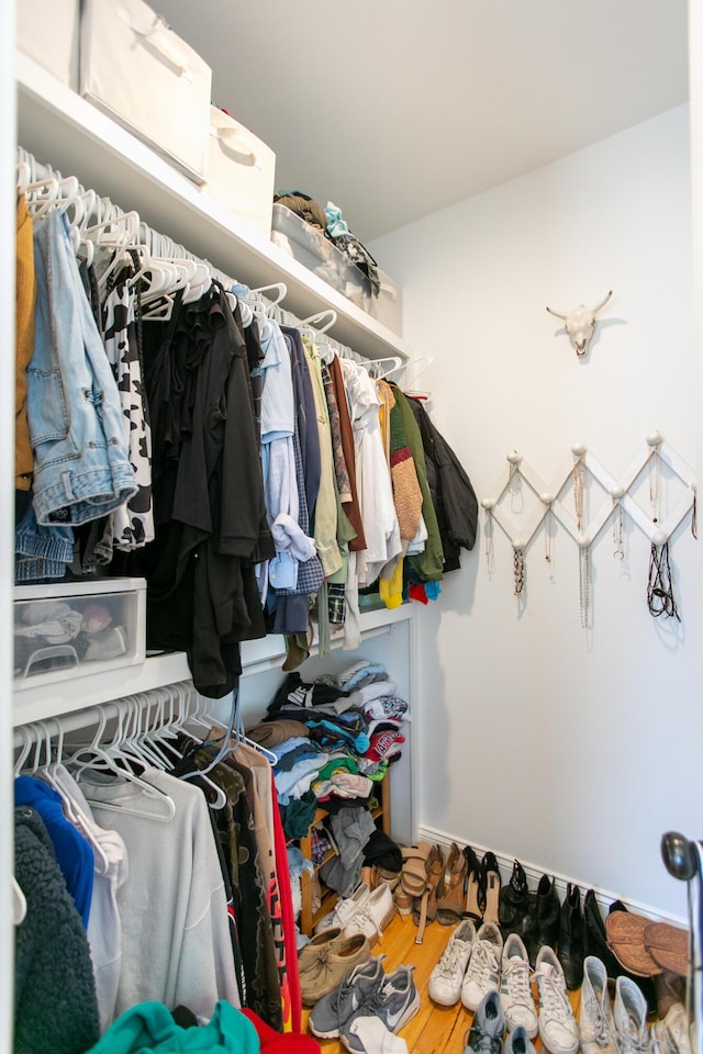 walk in closet featuring wood-type flooring