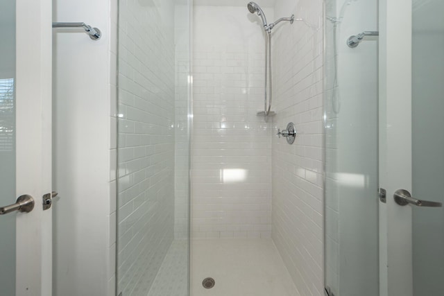 bathroom featuring a shower with shower door