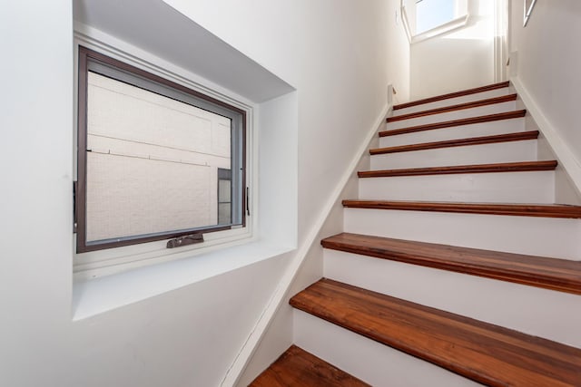 stairway with wood-type flooring