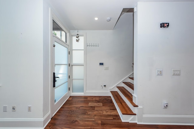 foyer entrance with dark hardwood / wood-style floors