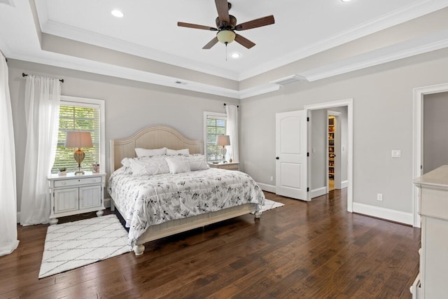 241 Clubside Dr, Lexington, SC 29072 - bedroom with ornamental molding, wood finished floors, a raised ceiling, recessed lighting, and baseboards
