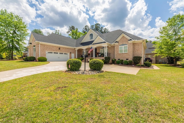 241 Clubside Dr, Lexington, SC 29072 - view of front of home featuring brick siding, driveway, a garage, a front lawn, and covered porch