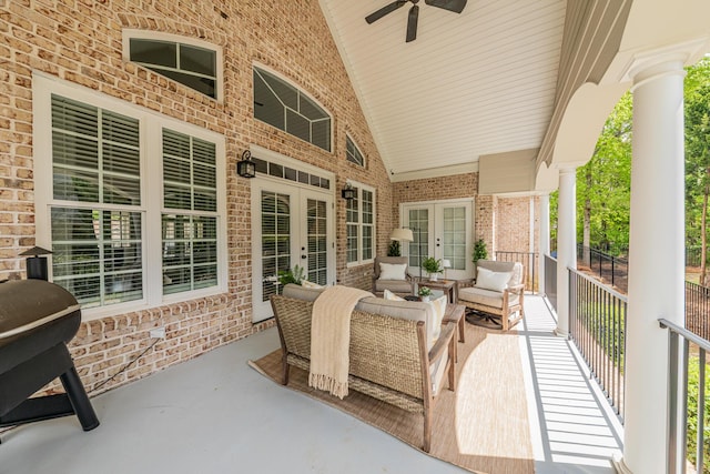 241 Clubside Dr, Lexington, SC 29072 - view of patio / terrace featuring french doors, a ceiling fan, and outdoor lounge area