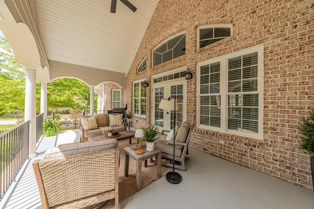 241 Clubside Dr, Lexington, SC 29072 - porch with an outdoor hangout area and ceiling fan