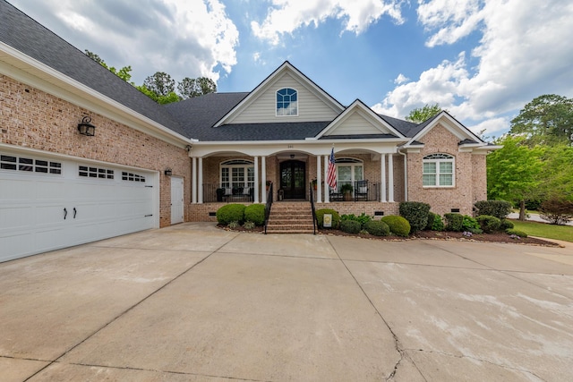 241 Clubside Dr, Lexington, SC 29072 - view of front facade with brick siding, a porch, concrete driveway, and an attached garage