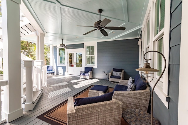 wooden terrace featuring french doors