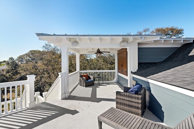 view of patio / terrace featuring ceiling fan and a porch