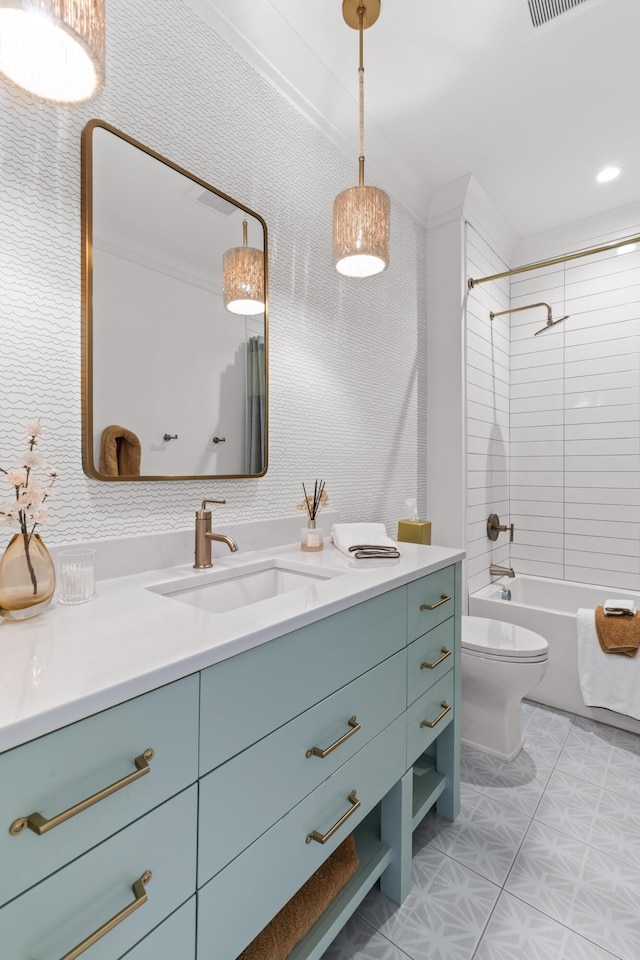 553 Old Compass Rd, Daniel Island, SC 29492 - bathroom with vanity, toilet, shower / washtub combination, and tile patterned floors