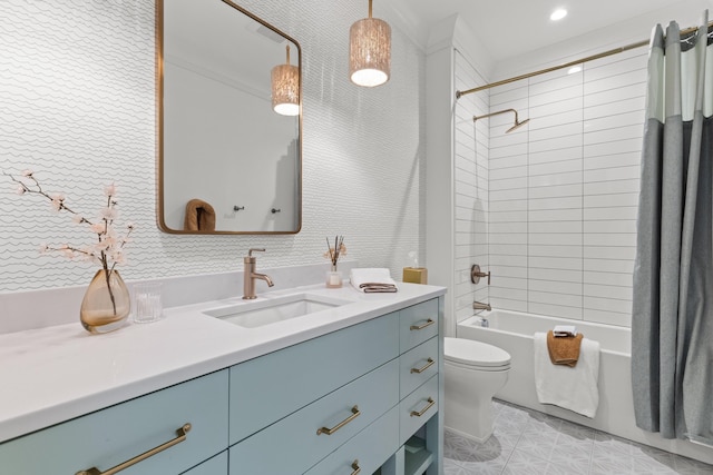 553 Old Compass Rd, Daniel Island, SC 29492 - full bath with vanity, toilet, shower / bathtub combination with curtain, and tile patterned flooring