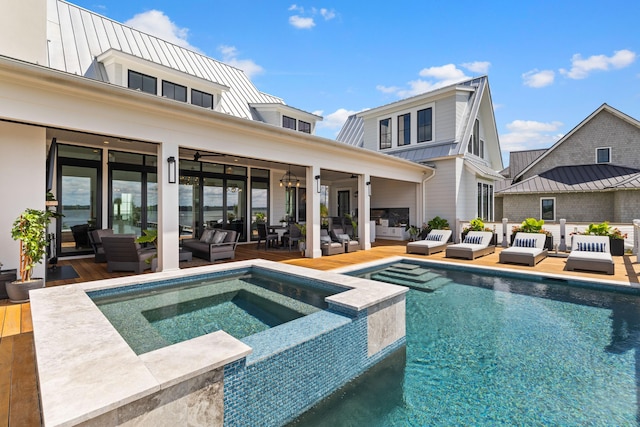 553 Old Compass Rd, Daniel Island, SC 29492 - view of pool with an outdoor living space, a patio area, ceiling fan, and a pool with connected hot tub