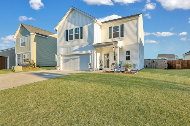 view of front facade featuring a front yard and a garage