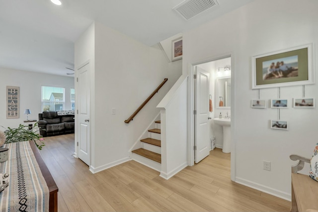 432 Eva St, Moncks Corner, SC 29461 - stairway with wood-type flooring and ceiling fan