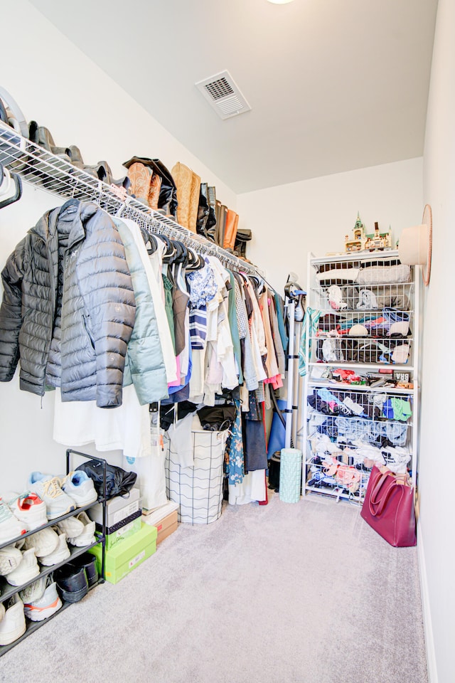 walk in closet with carpet floors