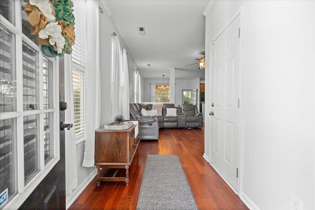 corridor with dark wood-type flooring