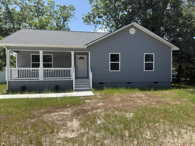 109 NW Haddock Rd, Orangeburg, SC 29115 - view of front facade featuring crawl space, a porch, and a shingled roof
