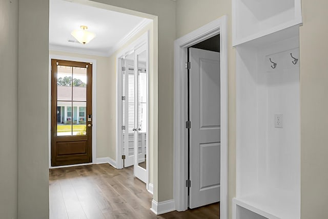 661 Black Pine Rd, Moncks Corner, SC 29461 - mudroom with ornamental molding, dark wood-style flooring, and baseboards