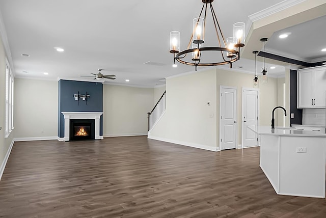 661 Black Pine Rd, Moncks Corner, SC 29461 - kitchen featuring ornamental molding, ceiling fan, a sink, light countertops, and recessed lighting