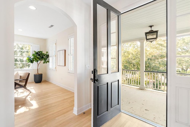 entrance foyer with light wood-type flooring