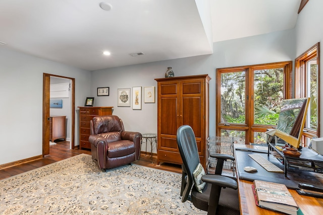 2500 The Bent Twig, Seabrook Island, SC 29455 - office area featuring wood finished floors, baseboards, and recessed lighting