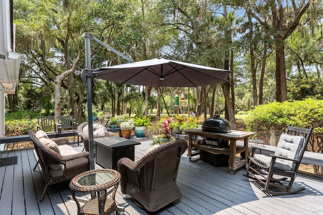 2500 The Bent Twig, Seabrook Island, SC 29455 - wooden terrace with a grill, an outdoor hangout area, and view of scattered trees