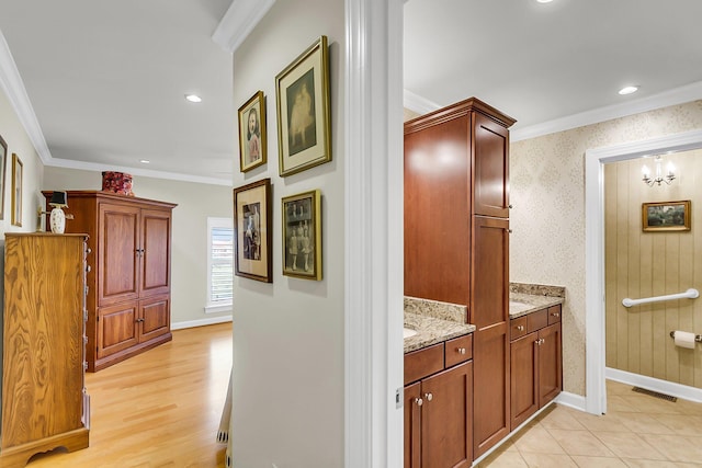 225 Seven Farms Dr Unit 307, Daniel Island, SC 29492 - corridor with ornamental molding and recessed lighting