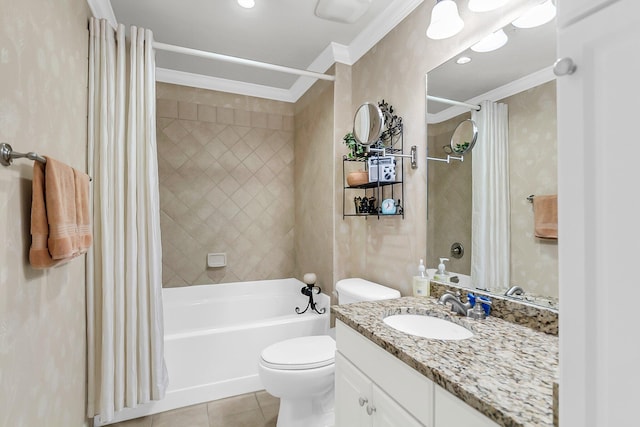 225 Seven Farms Dr Unit 307, Daniel Island, SC 29492 - bathroom with crown molding, shower / bath combo, tile patterned flooring, and vanity