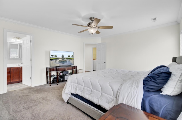 145 Woodbrook Way, Moncks Corner, SC 29461 - bedroom with crown molding, light carpet, ensuite bathroom, and a ceiling fan