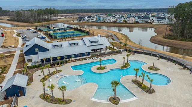 community pool with a water view